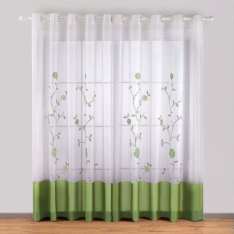 foto del prodotto fortuneville set di 2 tende con occhielli trasparenti con ricamo floreale per camera da letto, cucina, soggiorno, 140 cm x 225 cm, ve