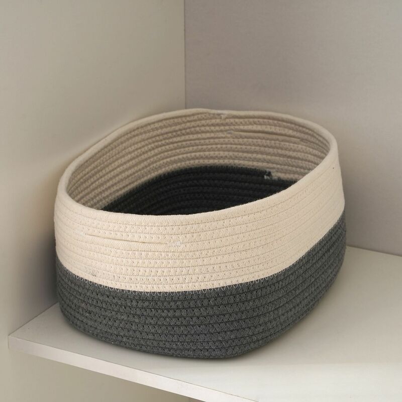 foto del prodotto fortuneville set di 3 cestini per mensole in corda di cotone cesto decorativo per armadio cestini portaoggetti da bagno bianco grigio 35 x 28 x