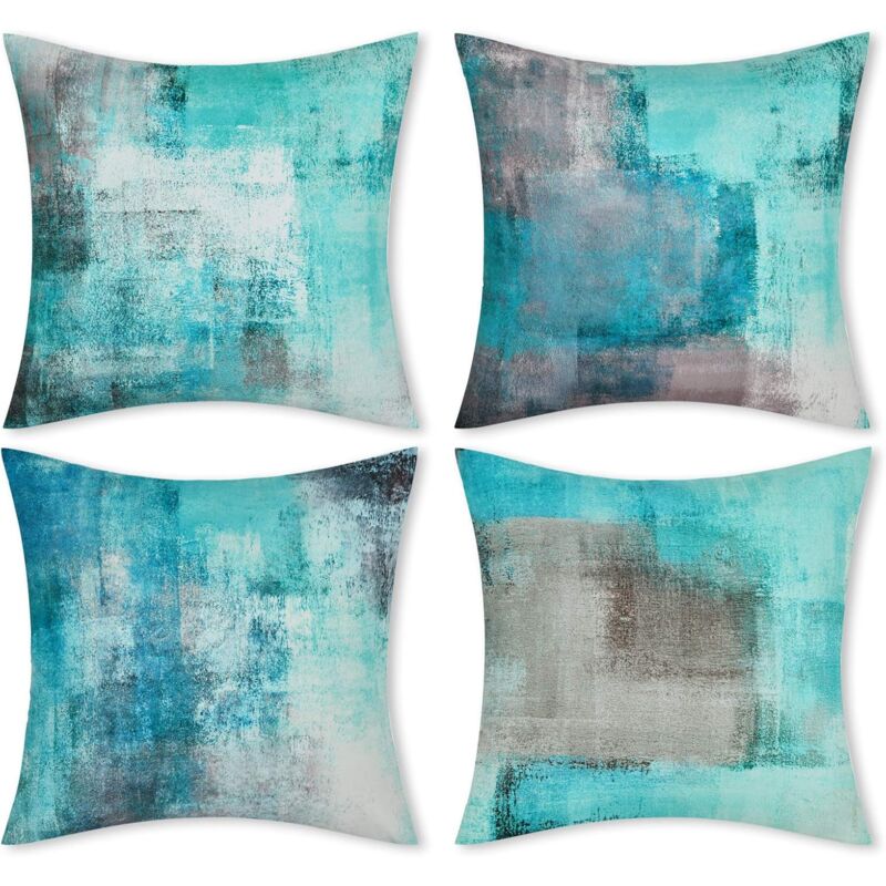 foto del prodotto fortuneville set di 4 federe per cuscino 45x45 cm turchese morbido arte astratta decorativa divano camera da letto arredamento verde acqua grigio