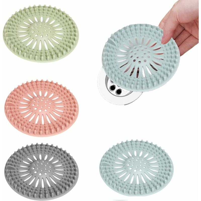 foto del prodotto fortuneville set di 4 protezioni di scarico in silicone, raccogli capelli per doccia, filtro per capelli doccia, raccogli capelli per doccia, per