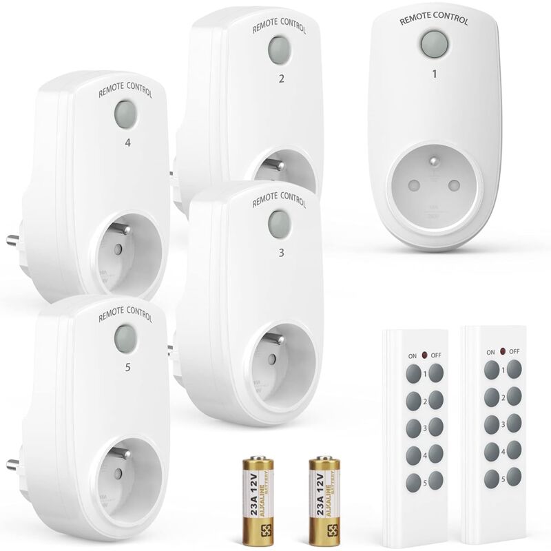 foto del prodotto fortuneville set di 5 prese elettriche programmabili, presa per telecomando wireless con 2 telecomandi, 2 batterie incluse, distanza di controllo