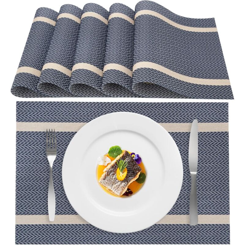 foto del prodotto fortuneville set di 6 tovagliette all americana in pvc intrecciato, lavabili, resistenti al calore, antiscivolo, per cucina, ristorante, tavolo da