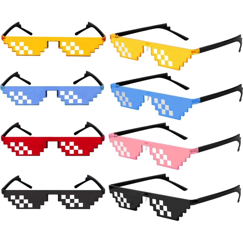 foto del prodotto fortuneville set di 8 paia di occhiali da sole per adulti e bambini, occhiali da sole per uomo e donna, occhiali da sole pixelati, occhiali a
