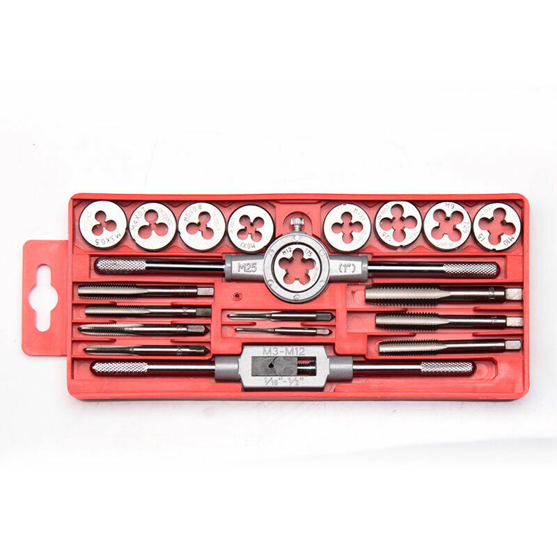 foto del prodotto fortuneville set di maschi e filiere metriche 20 pezzi m3 m12 set di maschi per scanalature in acciaio kit filiere estrattori a vite,