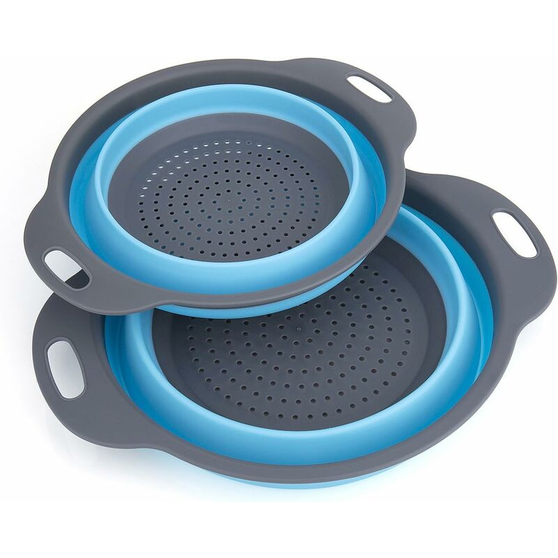 foto del prodotto fortuneville set di scolapasta pieghevole in silicone, scolapasta da cucina, cestino pieghevole in silicone per casa, cucina o campeggio blu 