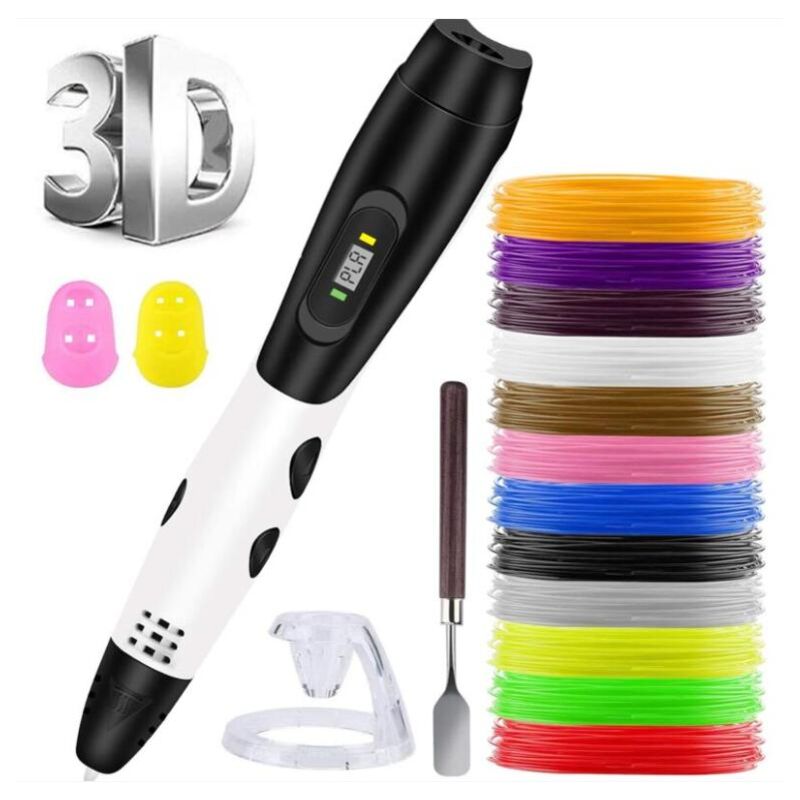 foto del prodotto fortuneville set penne 3d penna 3d filamento pla, penna 3d con schermo lcd filamento 3d a 12 colori 1,75 mm totale 120 piedi, regalo fai da