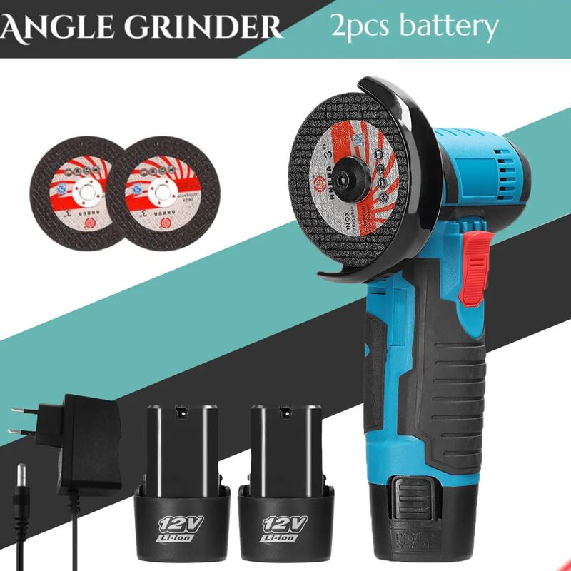 foto del prodotto fortuneville smerigliatrice angolare a batteria 12v con caricabatterie e 2 batterie da 1300mah, 2 dischi da taglio