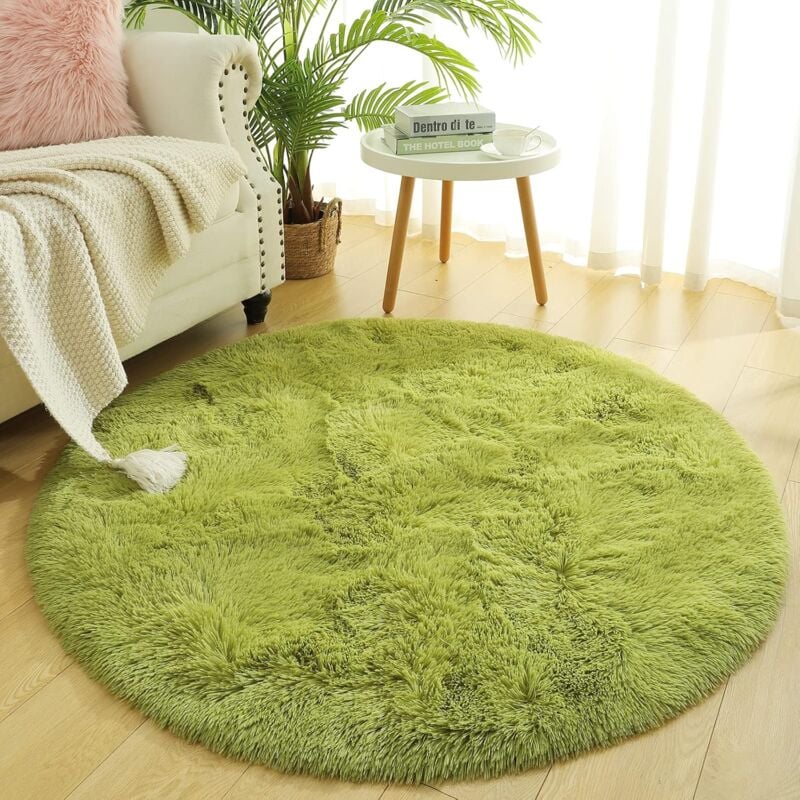 foto del prodotto fortuneville soffice tappeto rotondo verde per camera da letto ragazze, 4x4 piedi ampio tappeto rotondo per soggiorno, morbido tappeto fuzzy per