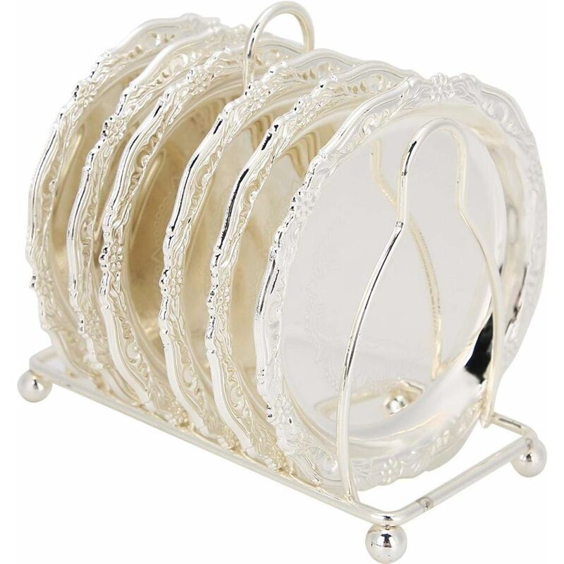 foto del prodotto fortuneville sottobicchieri con supporto, 4 pollici country gold cup pad, bar, cucina, caff , tavolino, sottobicchieri decorativi argento 