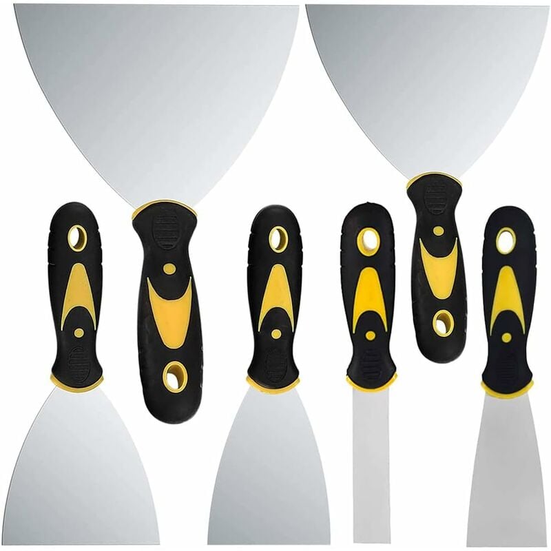 foto del prodotto fortuneville spatole per stucco, 6 pcs coltelli da stucco con manico antiscivolo coltelli da intonaco per stucco decalcomanie carta da parati patch