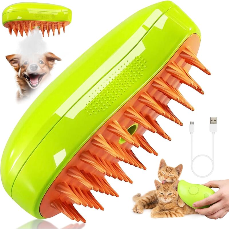 foto del prodotto fortuneville spazzola a vapore per gatti, spazzola a vapore per gatti 3 in 1 spazzola a vapore per gatti multifunzione verde spazzola a vapore per