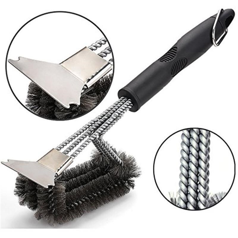 foto del prodotto fortuneville spazzola per barbecue, spazzola per pulizia barbecue 4 in 1 con raschietto e manico lungo, setole in acciaio inossidabile, pulizia