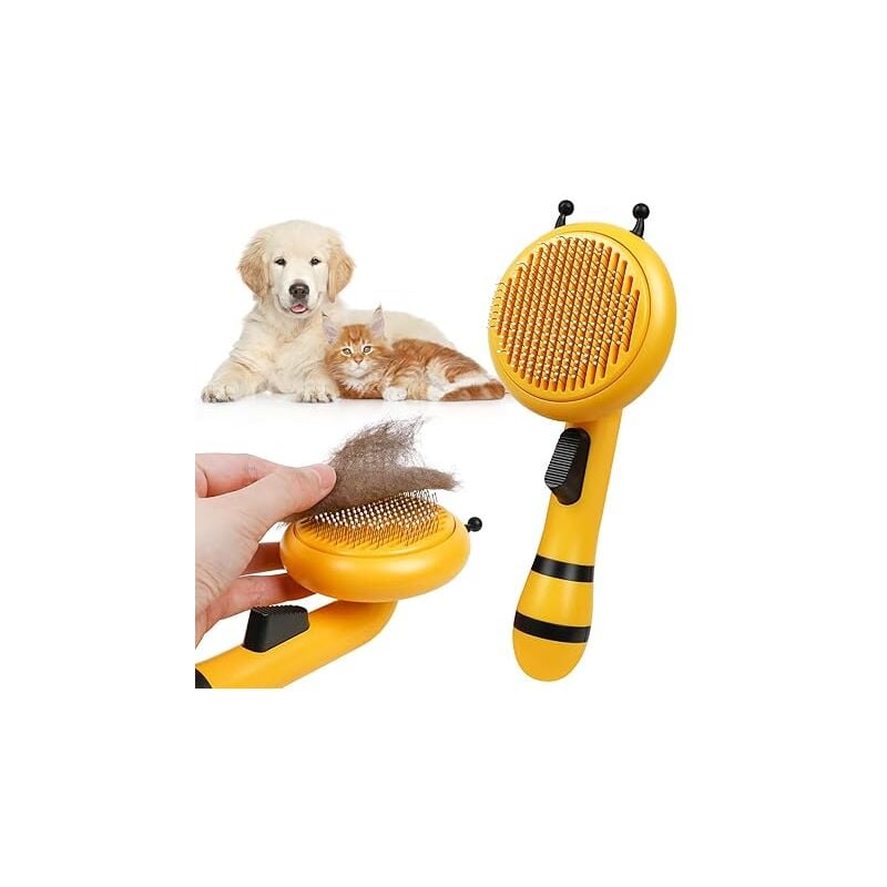 foto del prodotto fortuneville spazzola per cani spazzola per gatti, spazzola morbida in acciaio inossidabile per capelli lunghi e capelli corti, un pulsante per