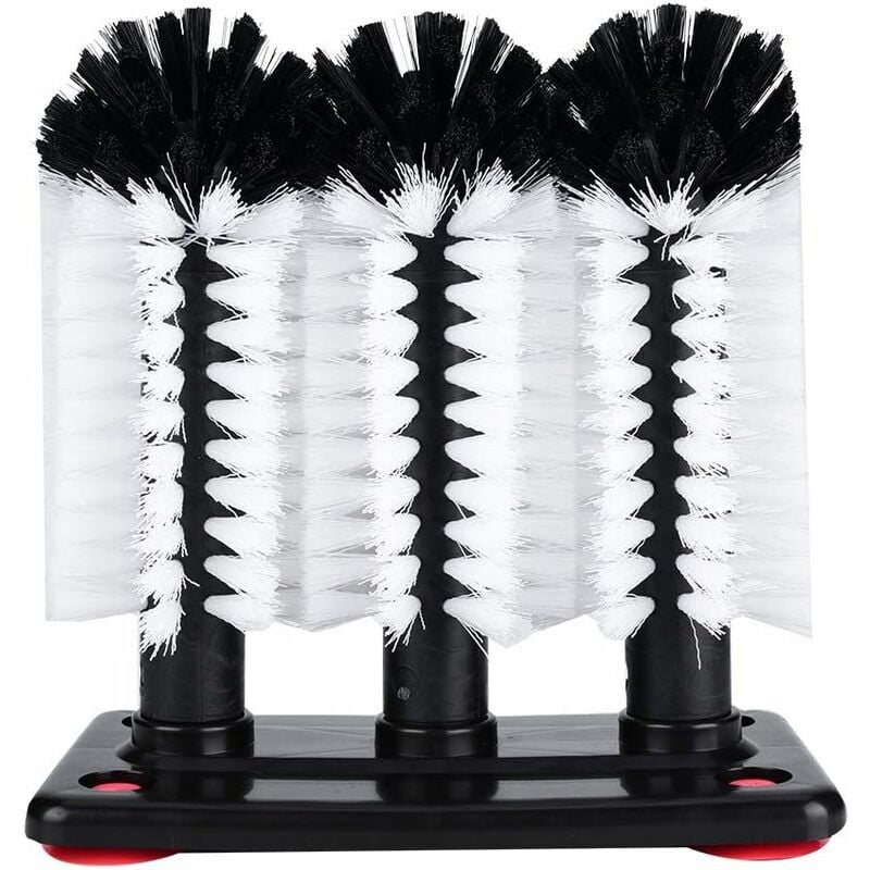 foto del prodotto fortuneville spazzola per vetro, spazzola per la pulizia del vetro spazzola per bottiglie con ventosa per cucina o bar bianco e nero, 18,5 x 9,5 x