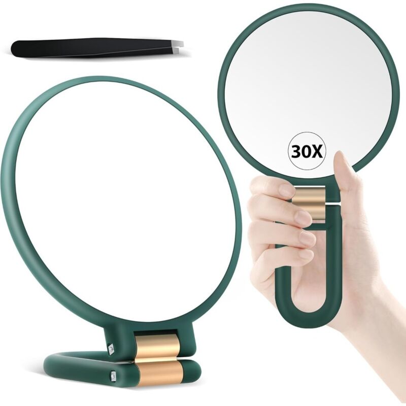 foto del prodotto fortuneville specchio ingranditore tascabile, specchio ingranditore da viaggio fronte retro con ingrandimento 30x 1x, maniglia regolabile a 360 e