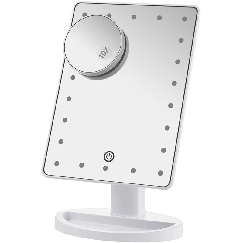 foto del prodotto fortuneville specchio per trucco con luci, specchi da tavolo, specchi da viaggio e da trucco con 22 luci led e touch screen con dettaglio 10x,