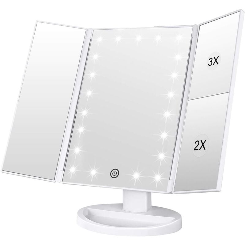 foto del prodotto fortuneville specchio per trucco, specchio per trucco ripiegabile 1x 2x 3x con 21 luci led e specchio regolabile touch screen specchi da appoggio