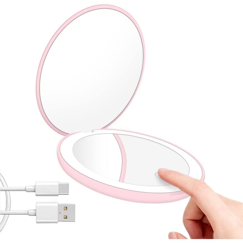 foto del prodotto fortuneville specchio tascabile, specchio ingranditore con luce, specchio tascabile da viaggio con ingrandimento 1x 10x, specchio compatto