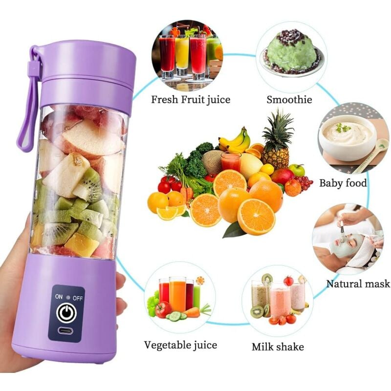 foto del prodotto fortuneville spremiagrumi portatile frullatore elettrico usb mini frullatore portatile per frullati e frullati frullatore per succhi da 380 ml con