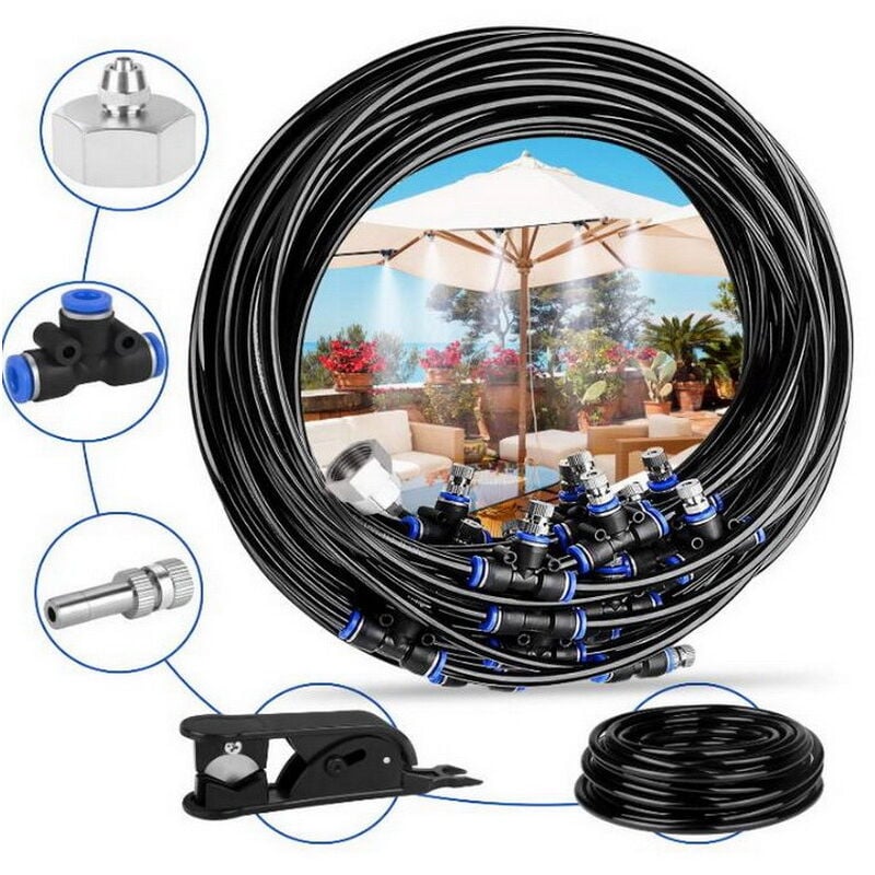 foto del prodotto fortuneville spruzzatore da giardino, sistema di nebulizzazione da 5 m con 5 ugelli spruzzatore da giardino di raffreddamento con tubo resistente e