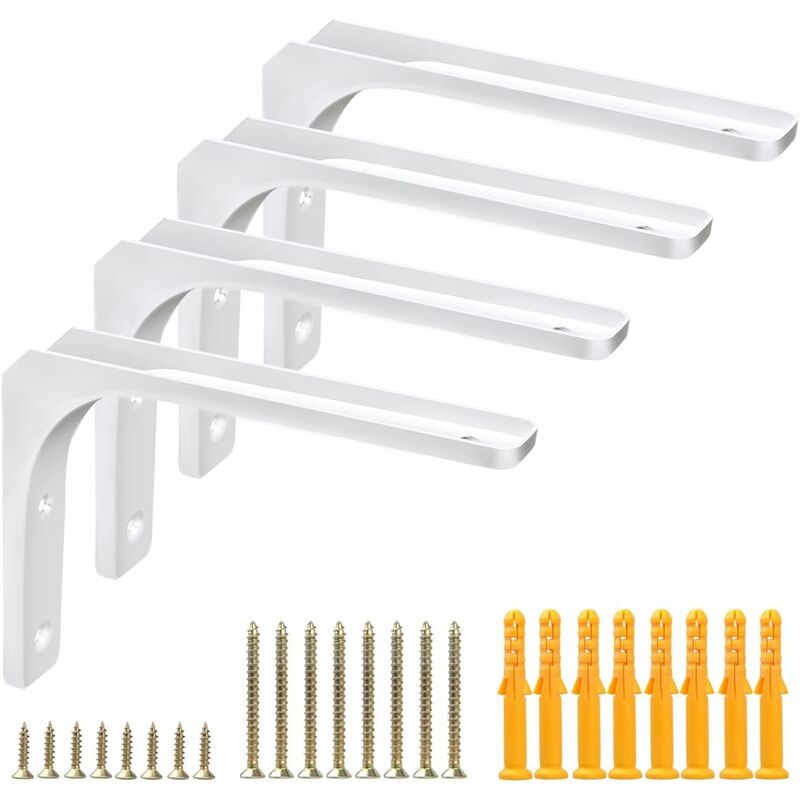 foto del prodotto fortuneville staffe per mensole in metallo bianco, set di 4 staffe per mensole a forma di l angolate per impieghi gravosi da 200 mm per libri