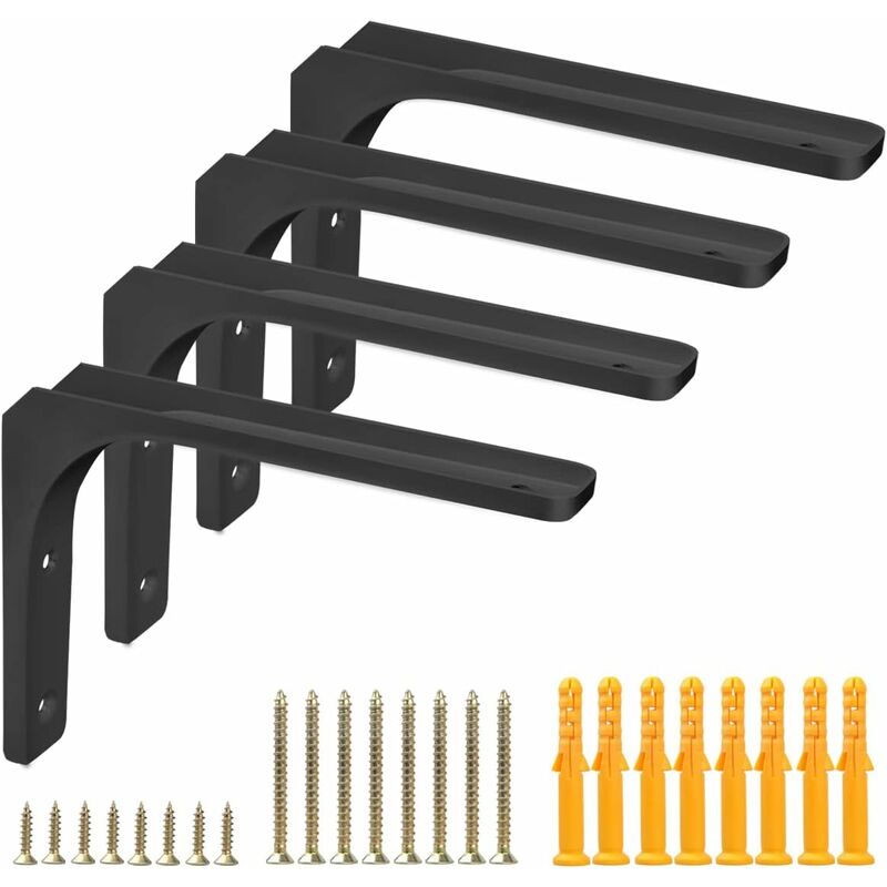 foto del prodotto fortuneville staffe per mensole in metallo bianco, set di 4 staffe per mensole a forma di l angolate per impieghi gravosi da 200 mm per libri