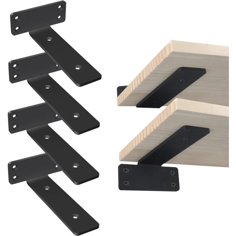 foto del prodotto fortuneville staffe per mensole invisibili, set di 4 staffe per mensole in metallo nero da 15 cm, staffe per mensole galleggianti staffe per