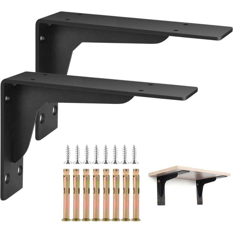 foto del prodotto fortuneville staffe per mensole nere, 2 staffe per mensole in metallo da 25 cm, staffe per mensole sospese spessore 5 mm, staffe per mensole