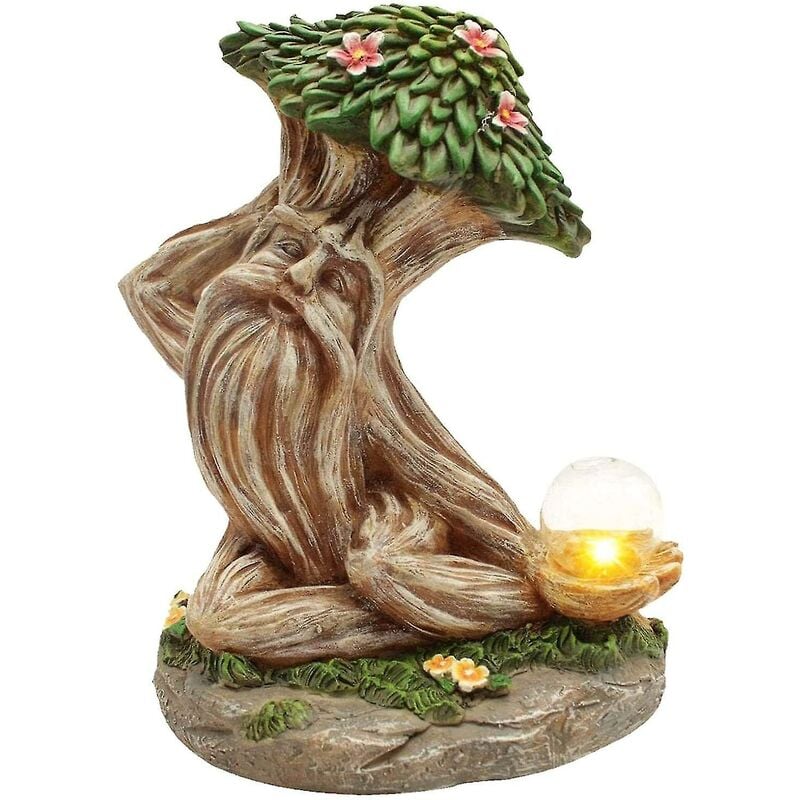 foto del prodotto fortuneville statua uomo albero solare giardino, statua troll mostro albero yoga divertente in resina con litio solare