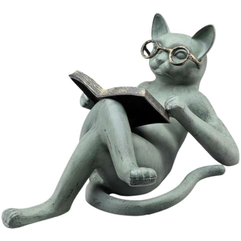 foto del prodotto fortuneville statuetta di gatto lettura vintage casting resina animale vivida statua di gatto articoli per la casa grigio