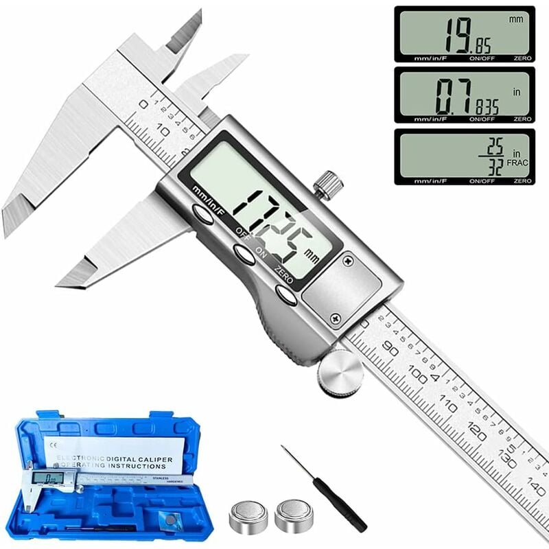 foto del prodotto fortuneville strumento di misurazione calibro digitale, calibro digitale a corsoio micron in acciaio inossidabile con ampio display lcd, frazione