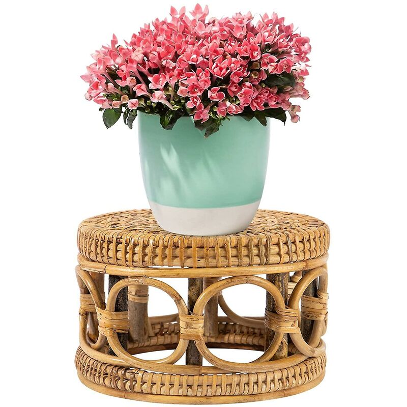 foto del prodotto fortuneville supporto per sgabello piccolo in rattan supporto per piante intrecciato in rattan scavato a mano sgabello per sgabello per fiori per