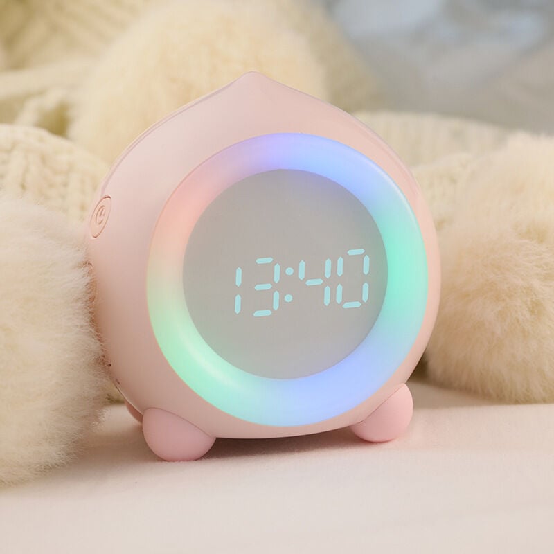 foto del prodotto fortuneville sveglia 1 pezzo, luce led sveglia digitale per bambini luce notturna volume regolabile snooze ricarica usb con doppio allarme, rosa mns