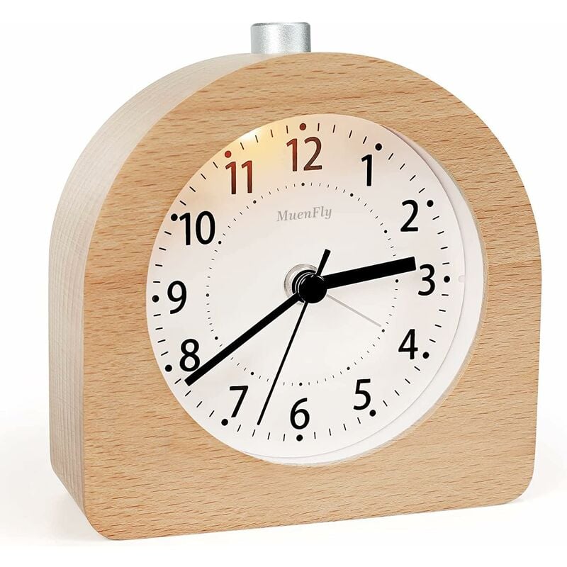 foto del prodotto fortuneville sveglia analogica senza ticchettio, legno con sveglia a ripetizione, sveglia a batteria senza radiazioni, orologio da scrivania con