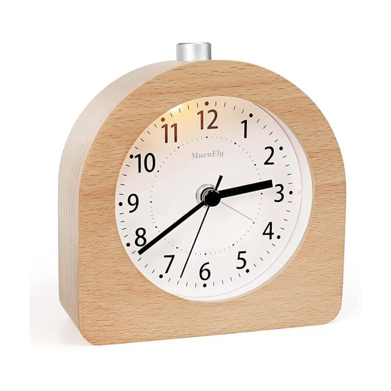 foto del prodotto fortuneville sveglia analogica senza ticchettio, sveglia in legno con sveglia a ripetizione, sveglia a batteria senza radiazioni, orologio da
