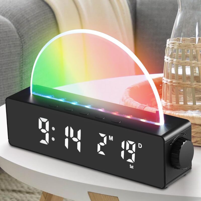 foto del prodotto fortuneville sveglia con luce, luce sveglia, lampada da comodino, lampada da tavolo dimmerabile con 10 tipi di suoni per dormire, timer, supporto