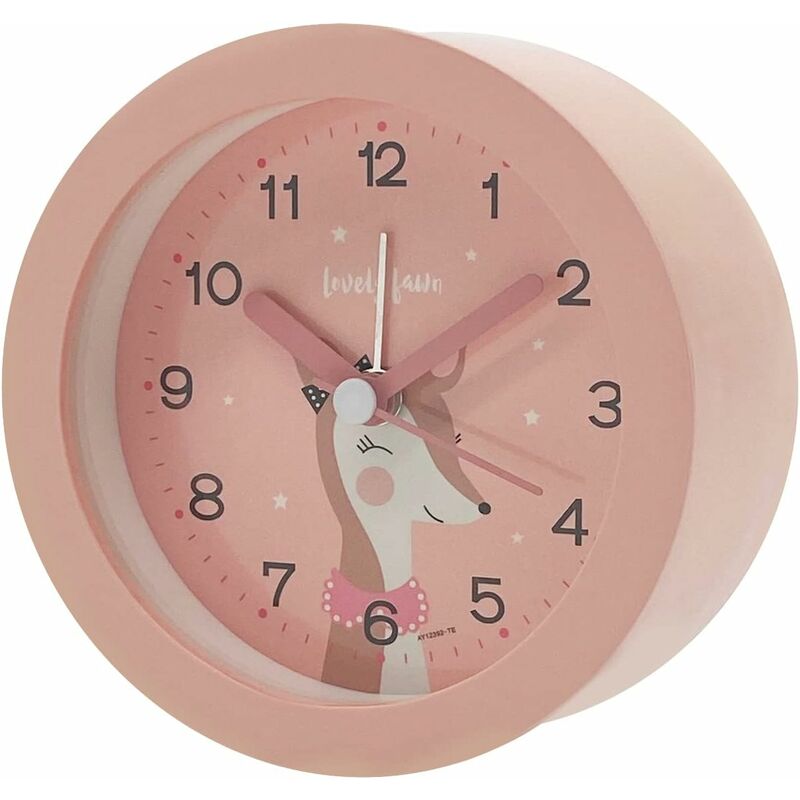 foto del prodotto fortuneville - sveglia da ragazza con cervo rosa per bambini, sveglia analogica silenziosa, sveglia per bambini carina con luce notturna, sveglia digitale rotonda da comodino sveglia da viaggio sveglia per ritorno a