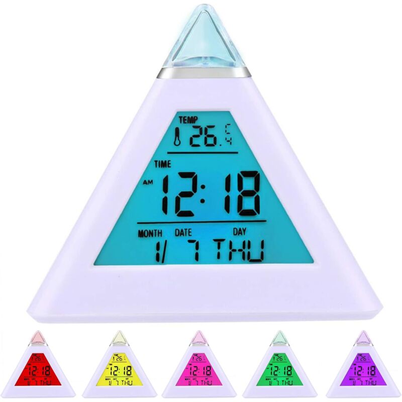 foto del prodotto fortuneville sveglia digitale a piramide con 7 led cambia colore