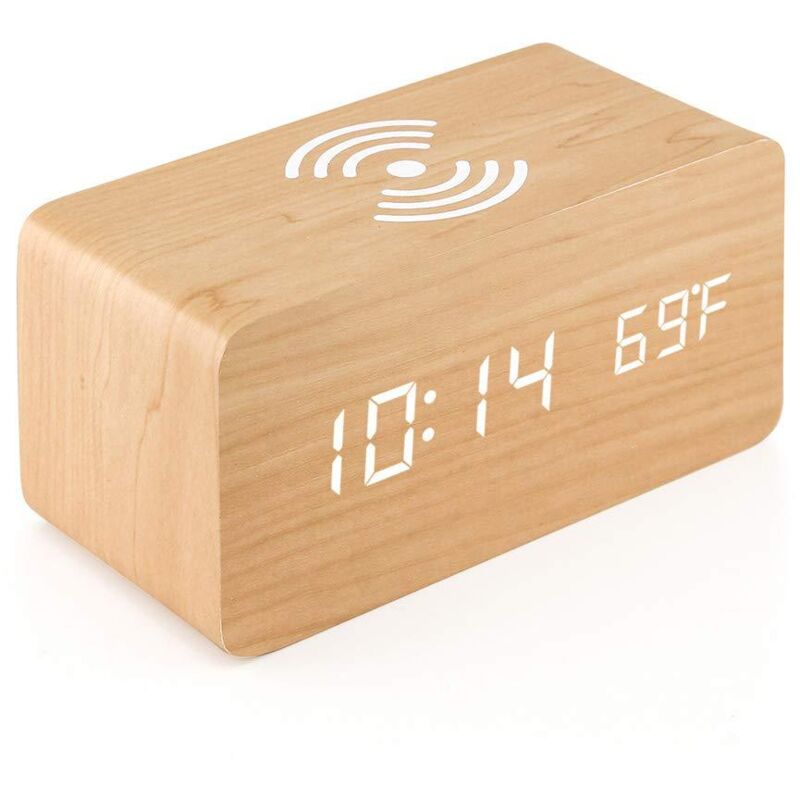 foto del prodotto fortuneville sveglia digitale con caricabatterie wireless display della temperatura della sveglia da tavolo a led