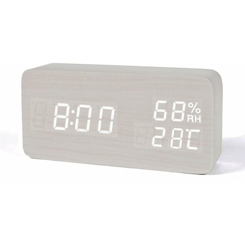 foto del prodotto fortuneville sveglia digitale led desk clock data umidit temperatura wood look tribune clock sveglia decorativa