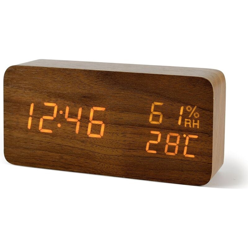 foto del prodotto fortuneville sveglia digitale led desk clock data umidit temperatura wood look tribune clock sveglia decorativa