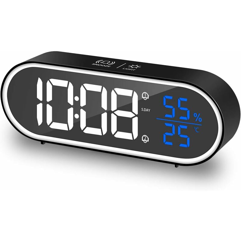 foto del prodotto fortuneville sveglia digitale, led sveglia digitale specchio usb ricaricabile orologio da tavolo sveglia da viaggio con 2