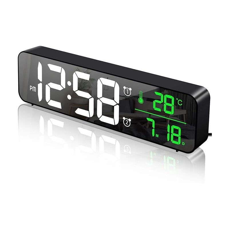 foto del prodotto fortuneville - sveglia digitale sveglia a led orologio da parete a specchio digitale orologio da scrivania a cifre grandi con visualizzazione della