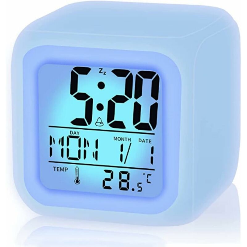 foto del prodotto fortuneville sveglia digitale, sveglia digitale da viaggio a 7 colori, ampio display a led con funzione di temperatura, data e snooze, sveglia per