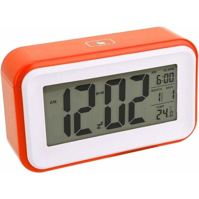 foto del prodotto fortuneville sveglia elettronica digitale con display della temperatura, orologio da scrivania multifunzionale per camera da letto arancione 