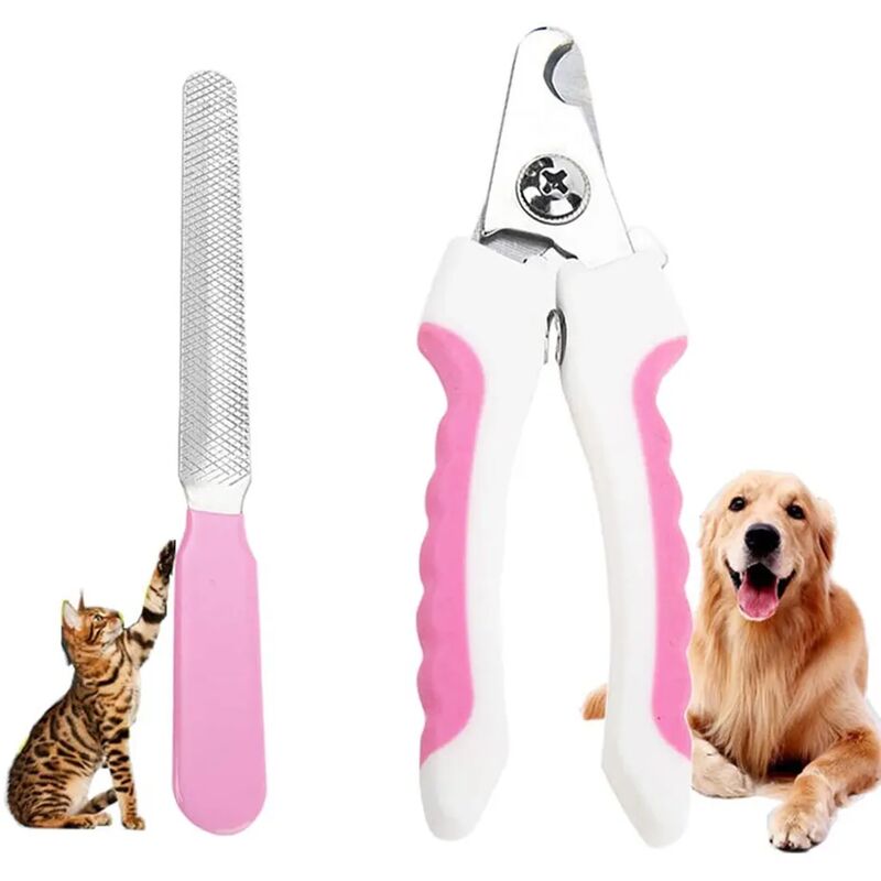 foto del prodotto fortuneville tagliaunghie per cani e gatti con lima per unghie piccoli animali con protezione di sicurezza per evitare tagli eccessivi rosa 