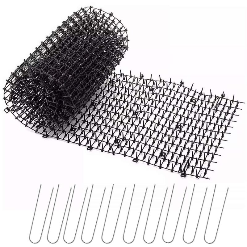 foto del prodotto fortuneville tappetino anti gatto da giardino con punte 200 x 28 x 1,8 cm con 10 picchetti in metallo, nero