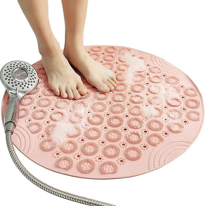 foto del prodotto fortuneville tappetino da bagno antiscivolo rotondo antiscivolo con superficie ruvida con foro di scarico al centro per box doccia, pavimento del