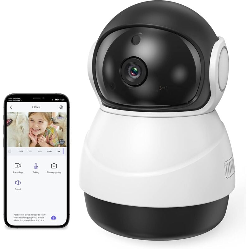 foto del prodotto fortuneville telecamera di sicurezza interna wifi one piece da 2 mp, telecamera per baby monitor 1080p, panoramica inclinazione zoom a 360 bianco 