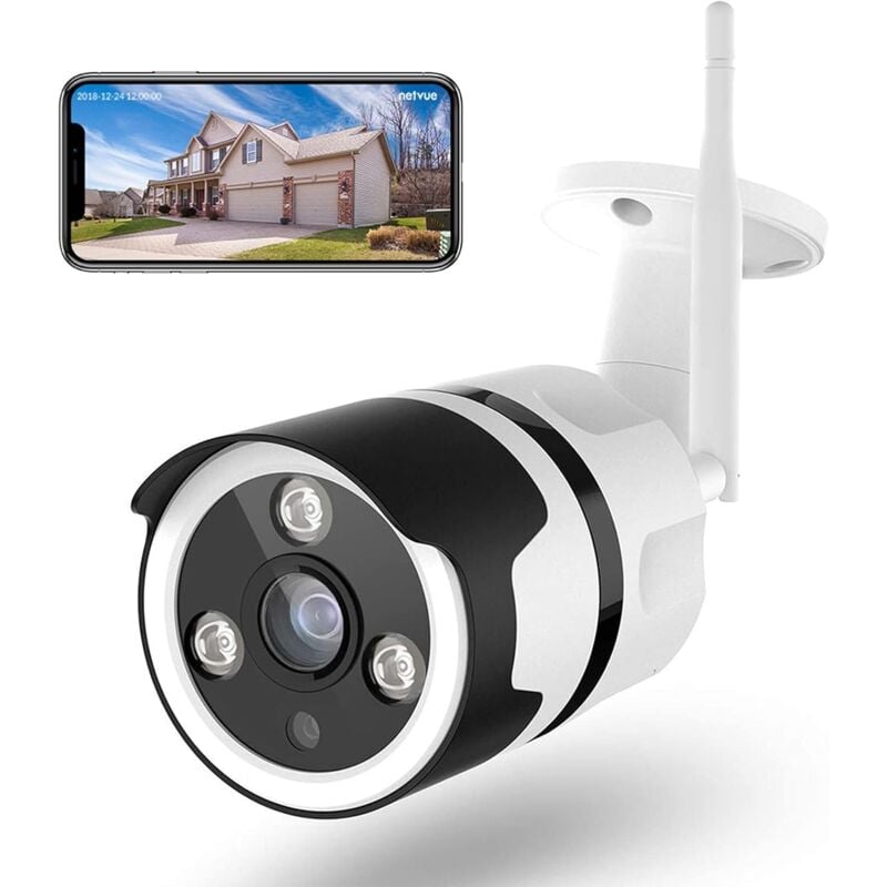 foto del prodotto fortuneville telecamera di sicurezza wifi da esterno, telecamera di sicurezza wifi fhd 1080p, compatibile con alexa, telecamera di sicurezza wifi